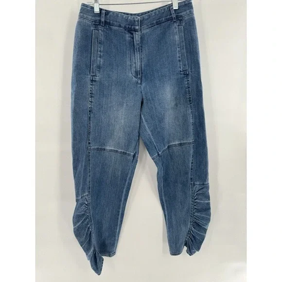 Tibi Jeans Size 6 Vintage Stone Slouchy Rouched Blue Cropped Denim Pants Women’s - Picture 7 of 16
